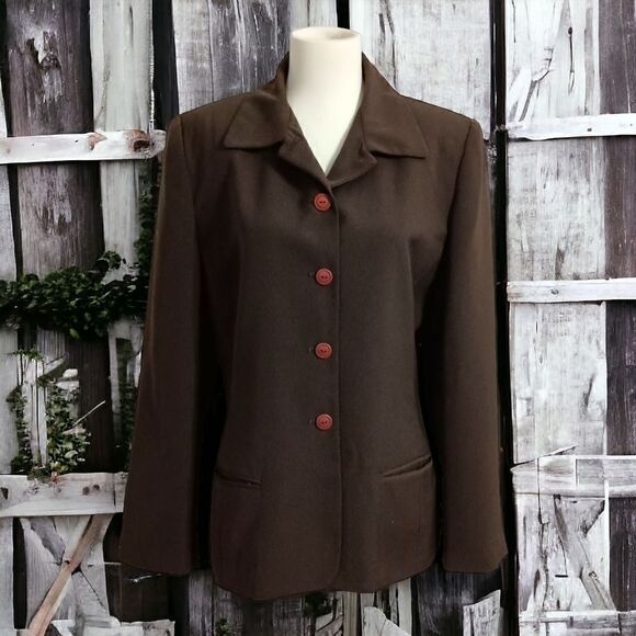 First Issue Claiborne Career Jacket Blazer 10 Elegant Academia Brown Minimalist. - Picture 13 of 16